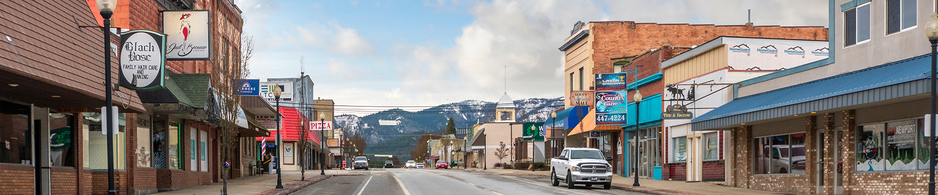 Main Street through historic Newport, Washington, USA.
